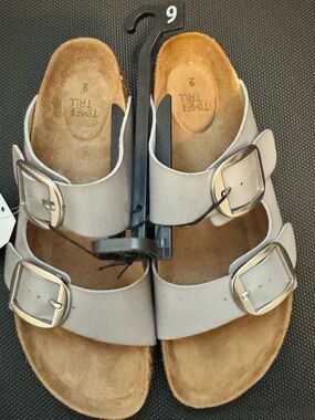 Time and Tru Taupe Double Buckle Slide Sandals